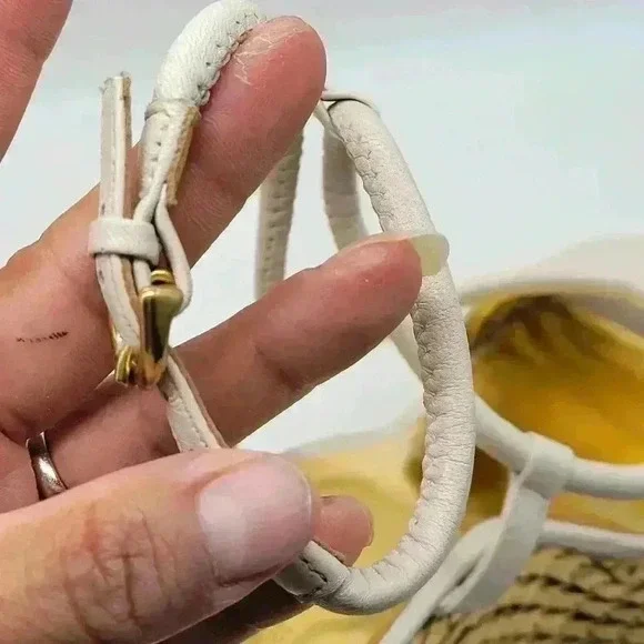 Beautiful! COACH A3259 Blanch Soft Napa White Ankle Strap Gold Wedge Shoes - Picture 11 of 14